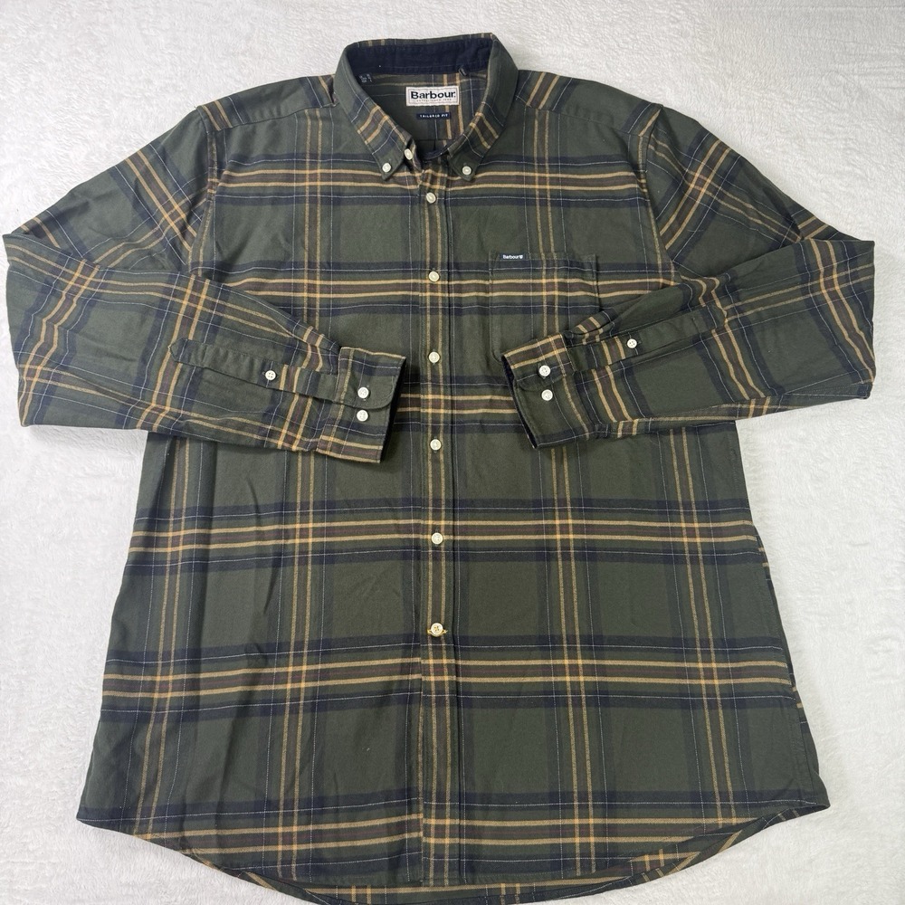 Barbour Portdown Flannel Men's XL Corduroy Trim Brushed Plaid Tailored Fit